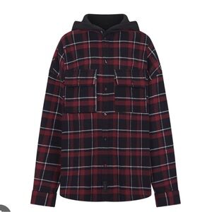 SKIMS NWOT Plaid Hooded Coat in Red and Black